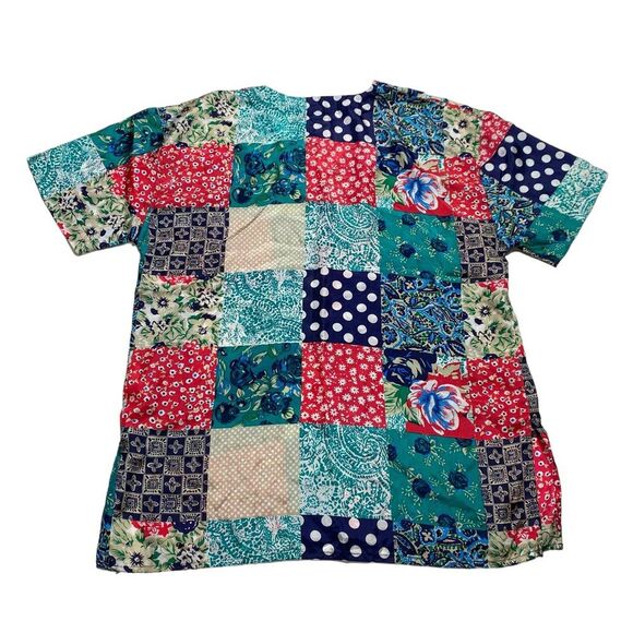 Vintage Silk Exchange Patchwork Print Bohemian Silk Button Front Blouse Sz M NWT - Picture 8 of 15